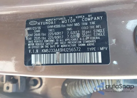 2017 Hyundai Tucson Se z USA, uszkodzony, nr VIN KM8J33A49HU256572
